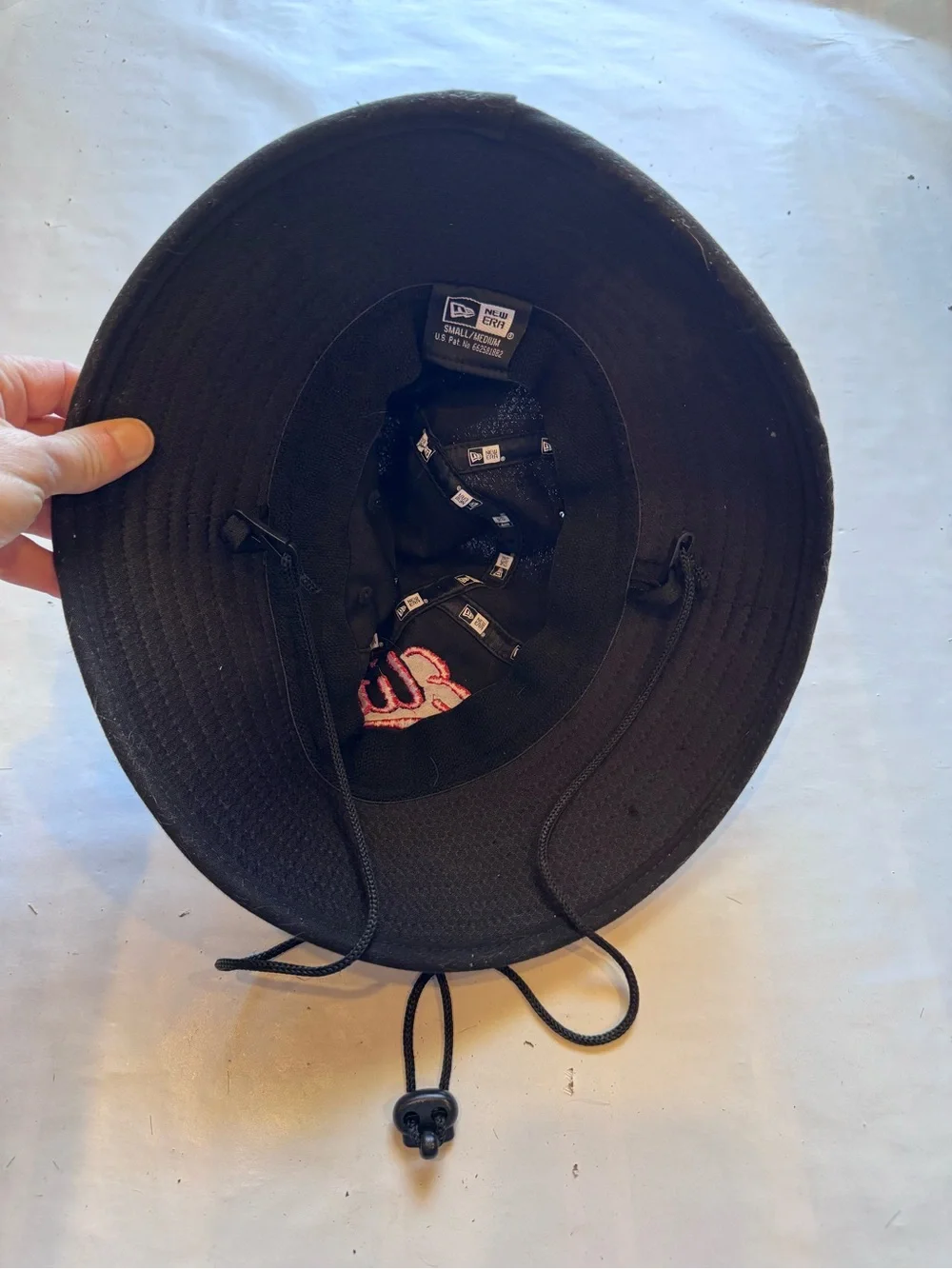 New Era Kids Black Bucket Hat with Red 